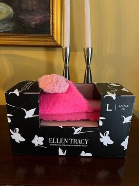 Ellen Tracy Bright Pink Faux Fur Slide Unopened Box Slippers Size:Large/9